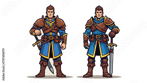 Two Cartoon Knights Standing Ready for Battle.