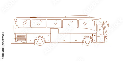 An uninterrupted line drawing depicting a tourist bus. This is a straightforward vector illustration of a travel bus in line art.

