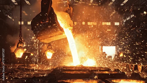 The Heart of Industry: Pouring Molten Steel in a Fiery Spectacle
