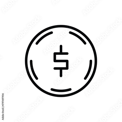 Simple Line Art Icon of a Dollar Coin Symbol. Soccer and Sport Line Icon. Isolated Vector Clip Art.