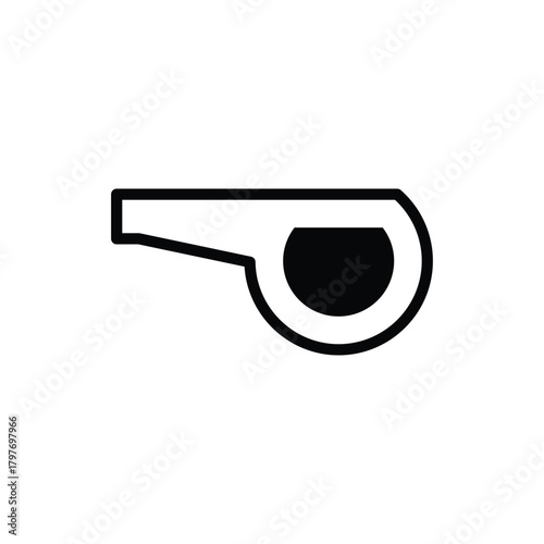 Simple Black and White Icon of a Whistle. Soccer and Sport Line Icon. Isolated Vector Clip Art.