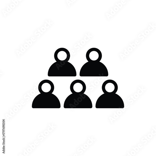 Simple Icon Representing a Group of Five People. Soccer and Sport Line Icon. Isolated Vector Clip Art.