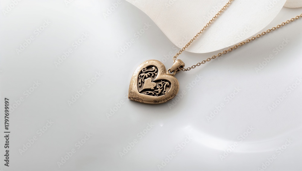 Fototapeta premium Vintage heart pendant isolated on a white surface, decorative accessory for special occasions