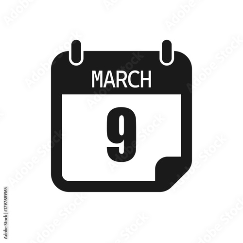 Vector icon page day calendar - 9 March month
