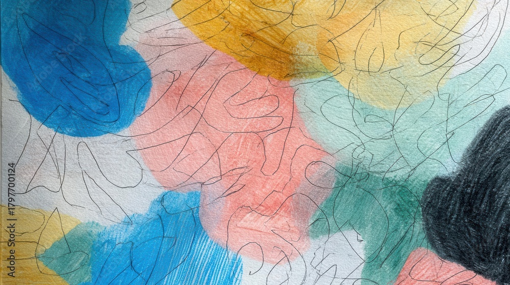 Fototapeta premium Abstract Watercolor Background with Scribbled Lines and Colors