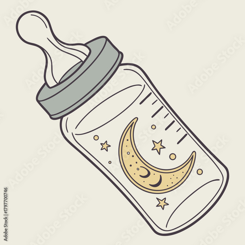Baby Bottle with Moon and Stars Illustration milk bottle feeding bottle