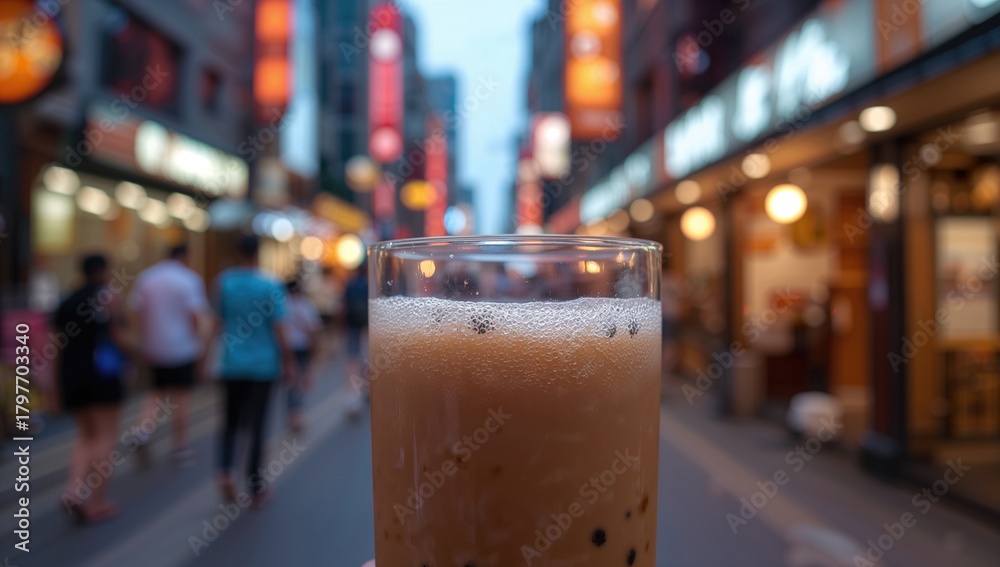 Obraz premium Pearl milk tea with bubbles in a vibrant setting, a fiber-dense choice