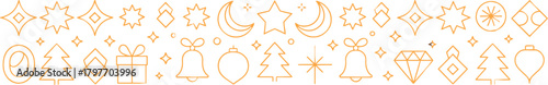 Orange outline Christmas and New Year icons on white background