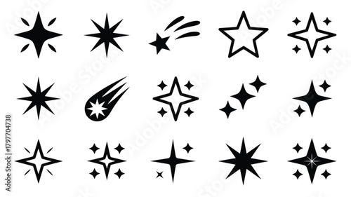 Add a touch of magic with these trendy stars and shooting star icons, perfect for your next design project or festive holiday creative