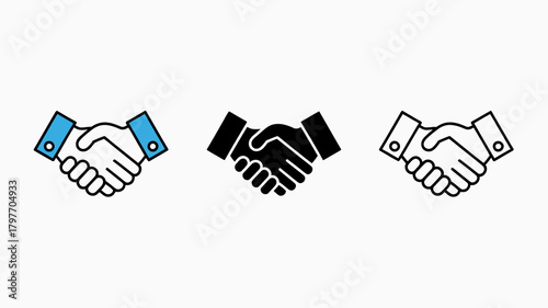 Handshake icons representing partnership, agreement, deal, greeting, and collaboration for business and communication concepts.