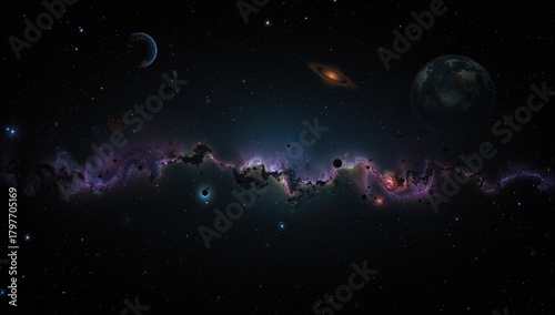 Planets, stars, and galaxies in outer space, highlighting the vastness of the cosmos