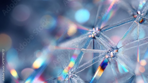 close up of a silicon crystal structure under virtual magnification, with light prism effects and texture detail