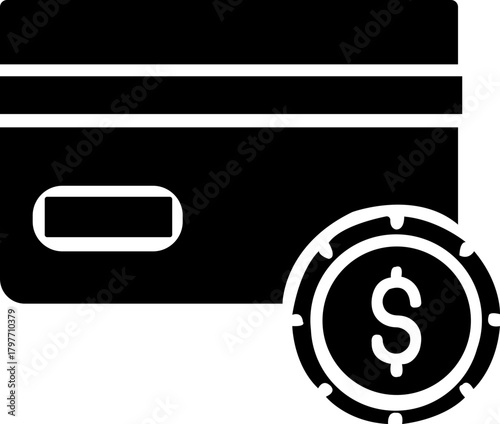 ATM Icon . Solid, filled icon of depositing money in ATM: ATM machine, bank card, cash bills, receipt, keypad, screen ,Banking Icons Grid. Solid, filled icon set of banking transactions: deposit icon,