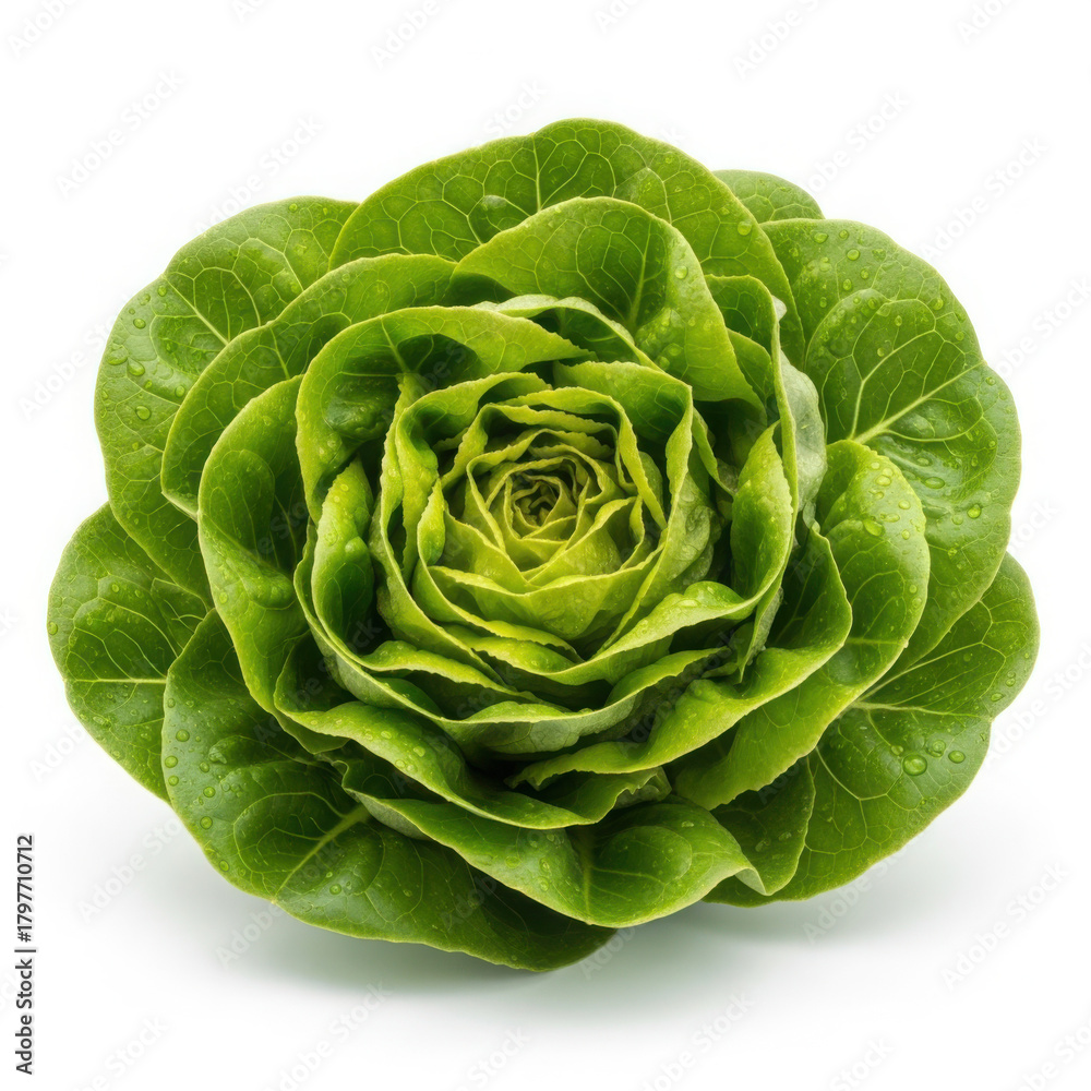 Fototapeta premium Fresh vibrant green butter lettuce head isolated on white healthy food ingredient