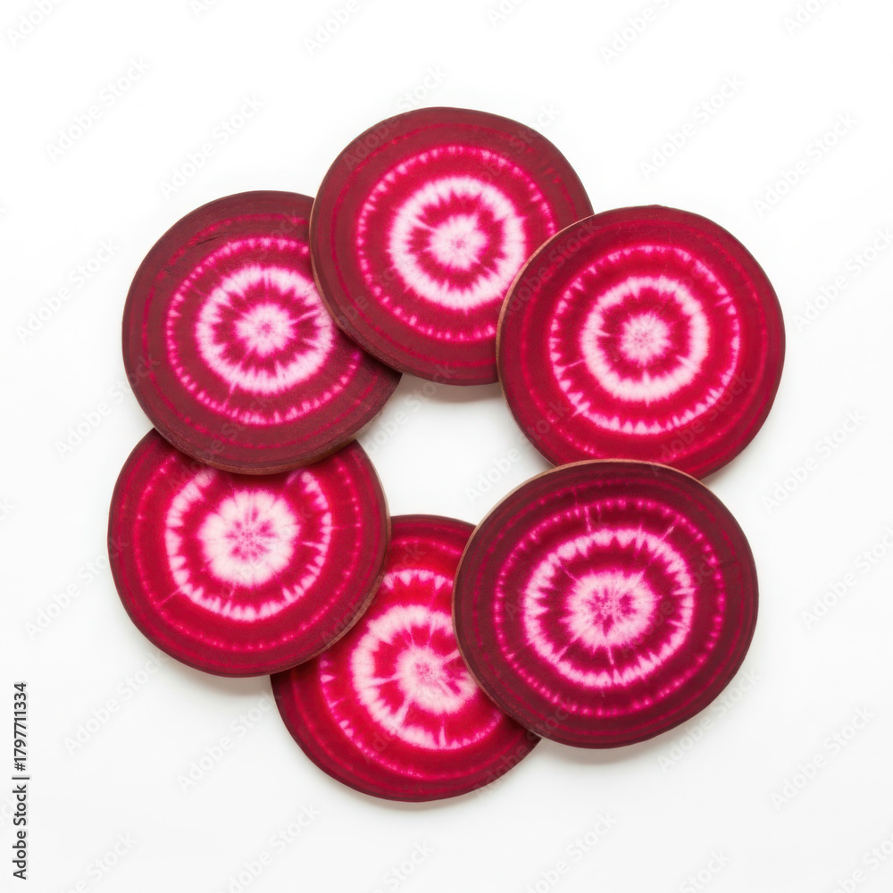 Obraz premium Freshly sliced beetroot rings vibrant healthy root vegetable ingredient close up