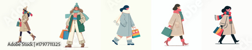 a woman walking carrying a Christmas shopping bag