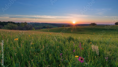 The spring landscape during twilight, showcasing seasonal change