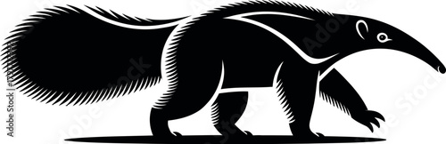 Black anteater walking stylized graphic white