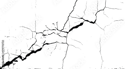Cracks on the concrete wall. Cracks isolated on white background. Texture for overlay.  Wall Background. For designers to apply texture cracks to objects.