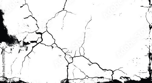 Cracks on the concrete wall. Cracks isolated on white background. Texture for overlay.  Wall Background. For designers to apply texture cracks to objects.