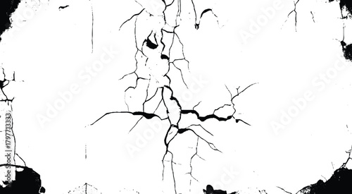 Textured background photograph of a white concrete wall. In the center is a large impact crack from being hit by a fist. Grunge. 