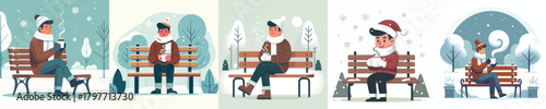a man sits enjoying warm coffee in the winter