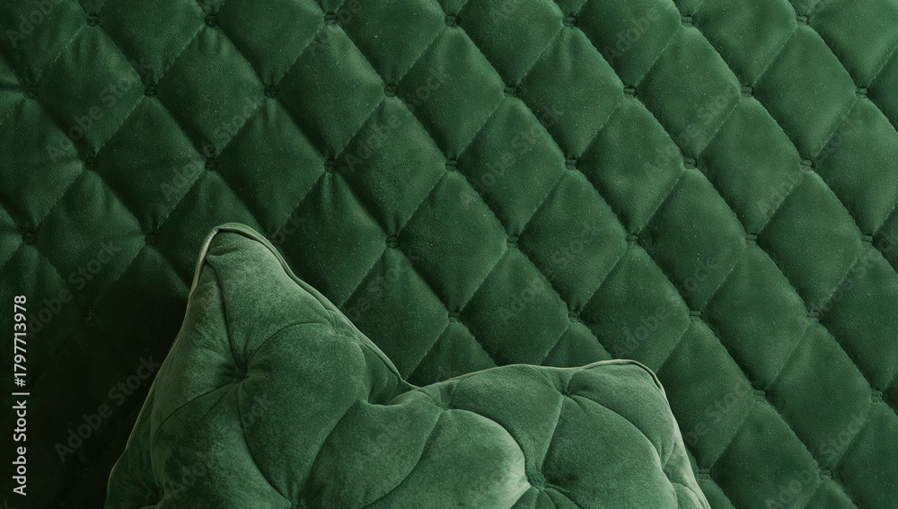 Obraz premium Quilted green velvet fabric backdrop, suitable for editorial header background