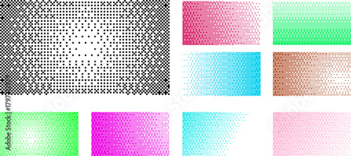 Retro gradient dither texture set with pixel style bitmap Gradient dither set with bit bg game and background bitmap pattern pixel.
