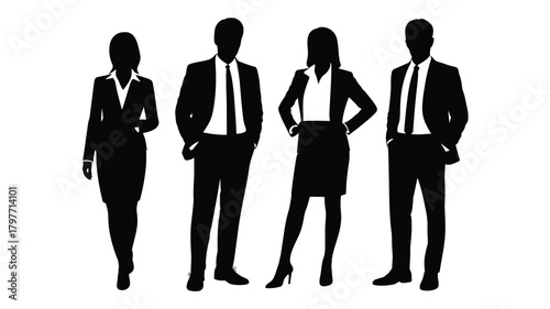 Dynamic team of business professionals stands together, ready to take on new challenges with confidence and style in sleek suits for corporate success