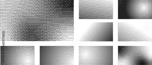 Retro gradient dither texture set with pixel style bitmap pattern for vintage arcade inspired digital background
