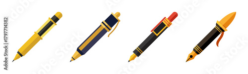 Collection of diverse vector pens and elegant writing implements