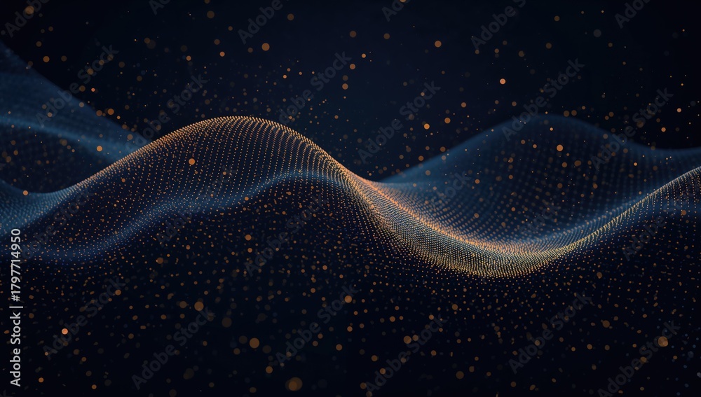 Fototapeta premium A wave of interconnected dots and lines forms an abstract backdrop of vast data and technology, suitable for digital presentations.
