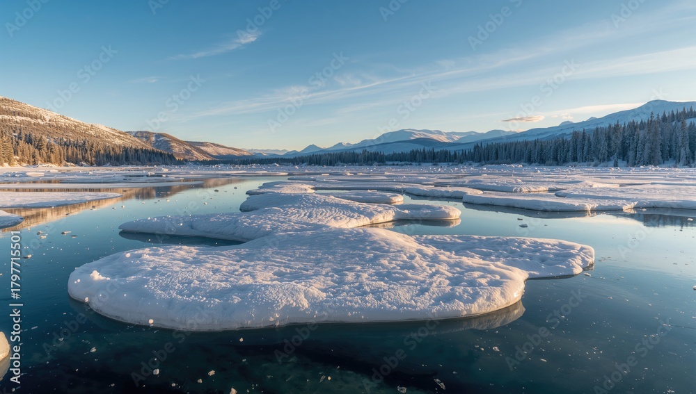 Obraz premium Stunning ice formations on a lake, showcasing the beauty of nature's winter spectacle