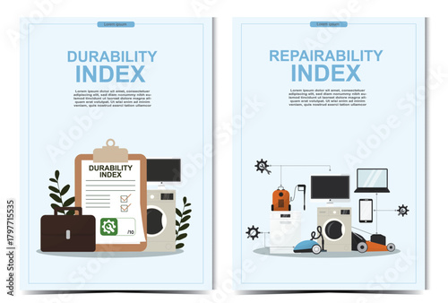 Durability and Repairability Index Concept. Durability and repairability indexes for household appliances, ideal for eco-design, consumer awareness, and sustainability themes. Vector illustration