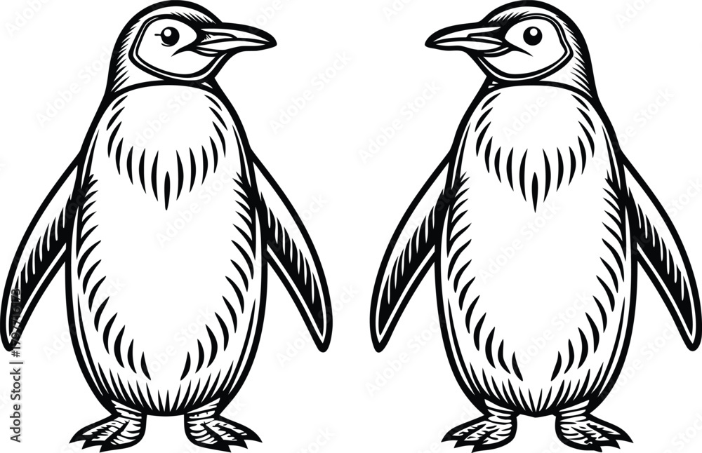 Fototapeta premium Penguin Single Design Illustration. Minimal Penguin Line Art. Penguin Outline Single Artwork. Cute Penguin Graphic Design. Penguin Single Drawing Concept. Standing Penguin Illustration Set