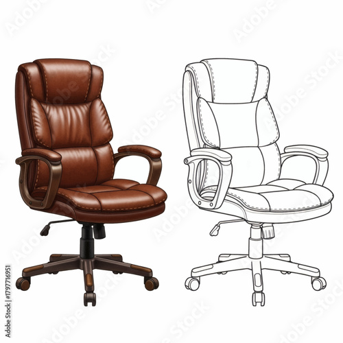 Premium executive office chair digital art, featuring a brown leather upholstered version and clean outline