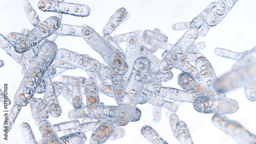 Foto Microscopic Bacteria float and move, medical concept, Germs, micro-organisms, 3d