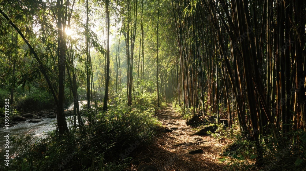 Fototapeta premium Sunlight path through bamboo forest