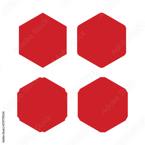 Red Hexagon Shape Corner Cut Icons