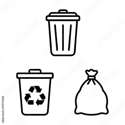Waste Management Icon Set Trash Can Recycle Bin Bag Line