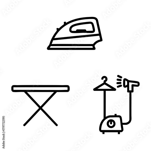 Ironing Icon Set Iron Board Steamer Outline Vector Graphic
