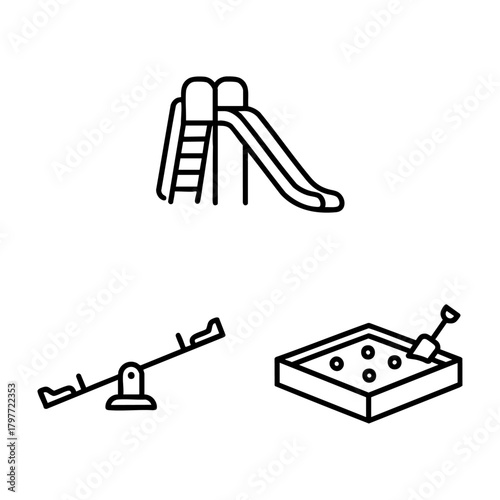 Playground Icon Set Slide Seesaw Sandbox Outline Vector Art