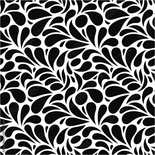 Black and white abstract organic pattern of swirling teardrop shapes vector illustration