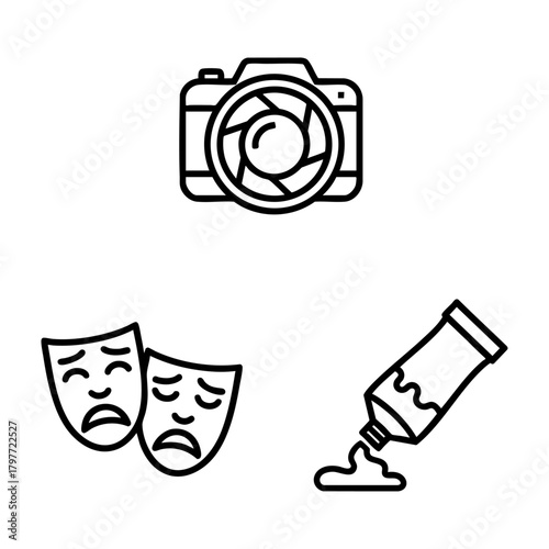 Creative Arts Icon Set Camera Lens Theater Masks Paint Tube