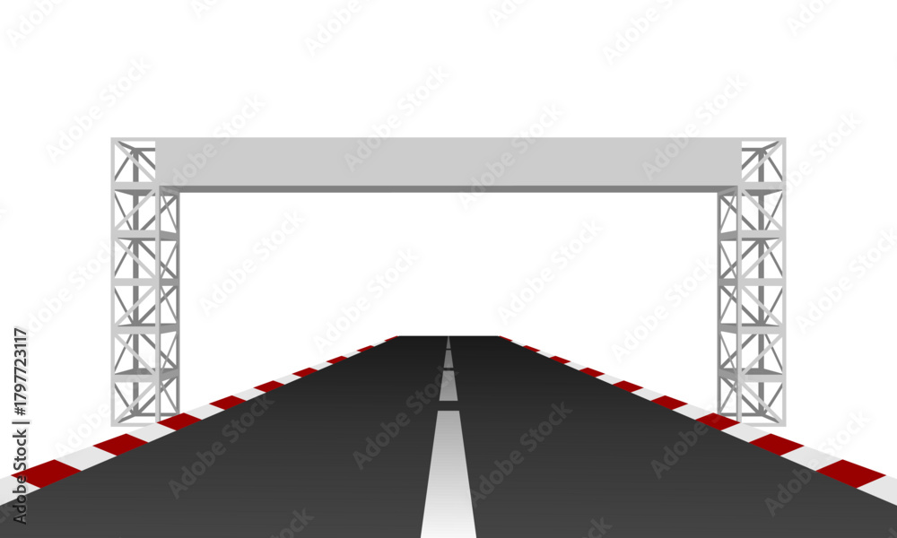 Naklejka premium road track with start finish iron gate vector illustration isolated on white background.