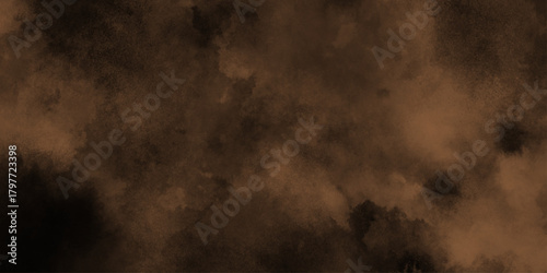 Eerie black background with billowing brown smoke on black background. old style dark brown grunge texture, brush painted . Old and grainy orange paper texture, vector,