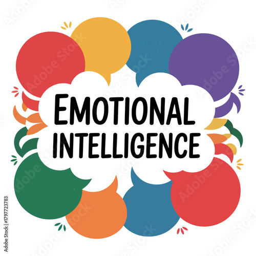Emotional intelligence is represented by colorful speech bubbles and the words 'emotional intelligence'.