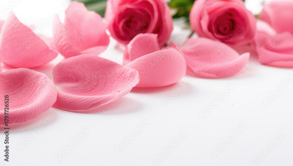 Fototapeta premium Rose petals framing the edge, ideal for editorial header background