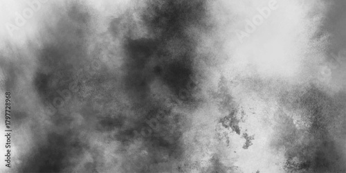 Abstract white and gray isolated cloud cumulus clouds. Gray aquarelle painted realistic fog or mist smoky textured canvas design. White and ash messy wall stucco texture background.