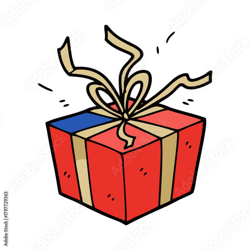 Gift box tied with a ribbon in red and blue for Old New Year  